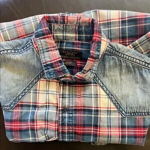 Zara Blue and Red Plaid Dress Shirt
